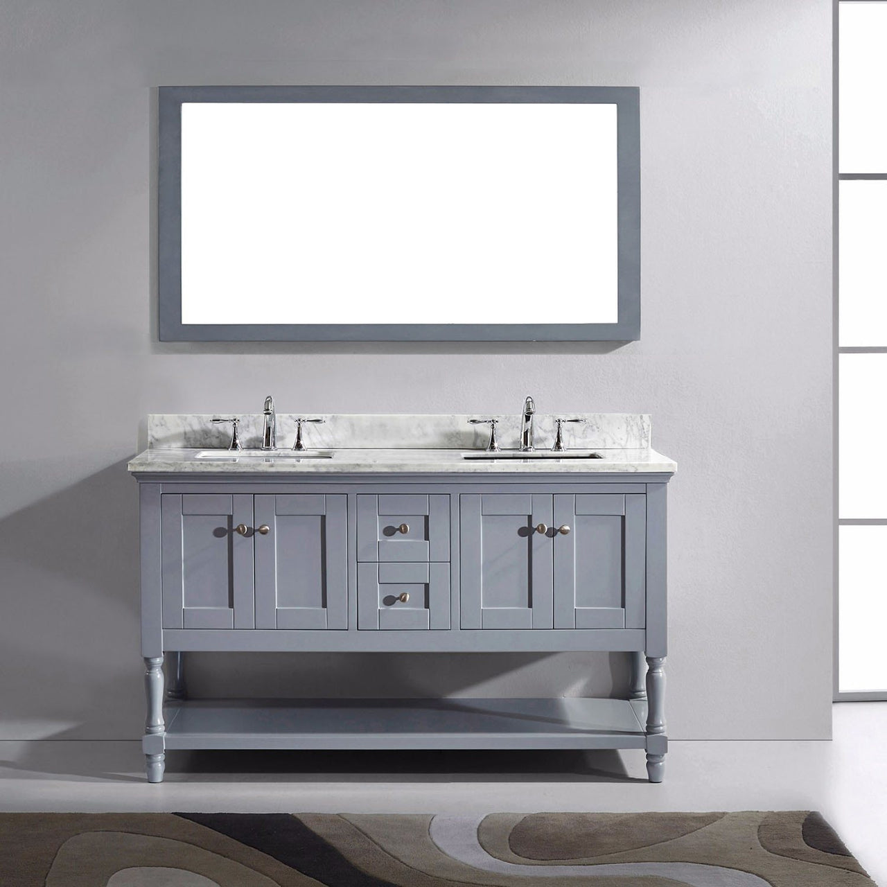 Virtu USA Julianna 60" Double Square Sink Grey Top Vanity in Grey with Mirror Vanity Virtu USA 