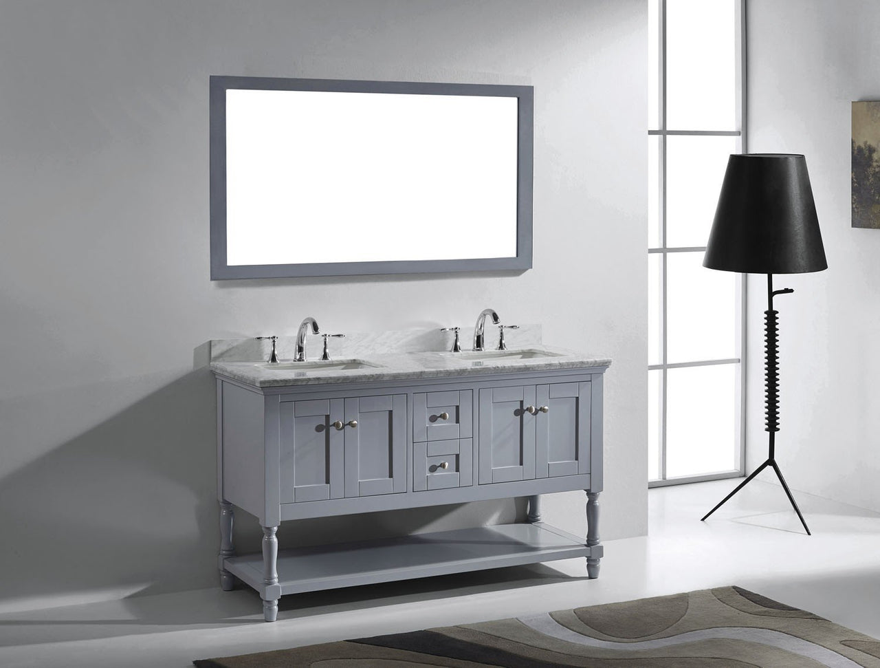 Virtu USA Julianna 60" Double Square Sink Grey Top Vanity in Grey with Mirror Vanity Virtu USA 