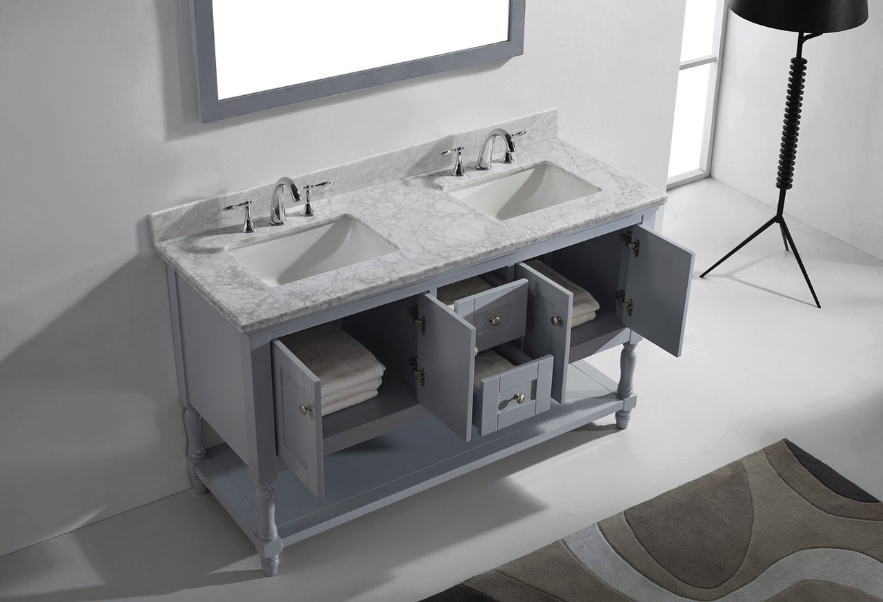 Virtu USA Julianna 60" Double Square Sink Grey Top Vanity in Grey with Mirror Vanity Virtu USA 