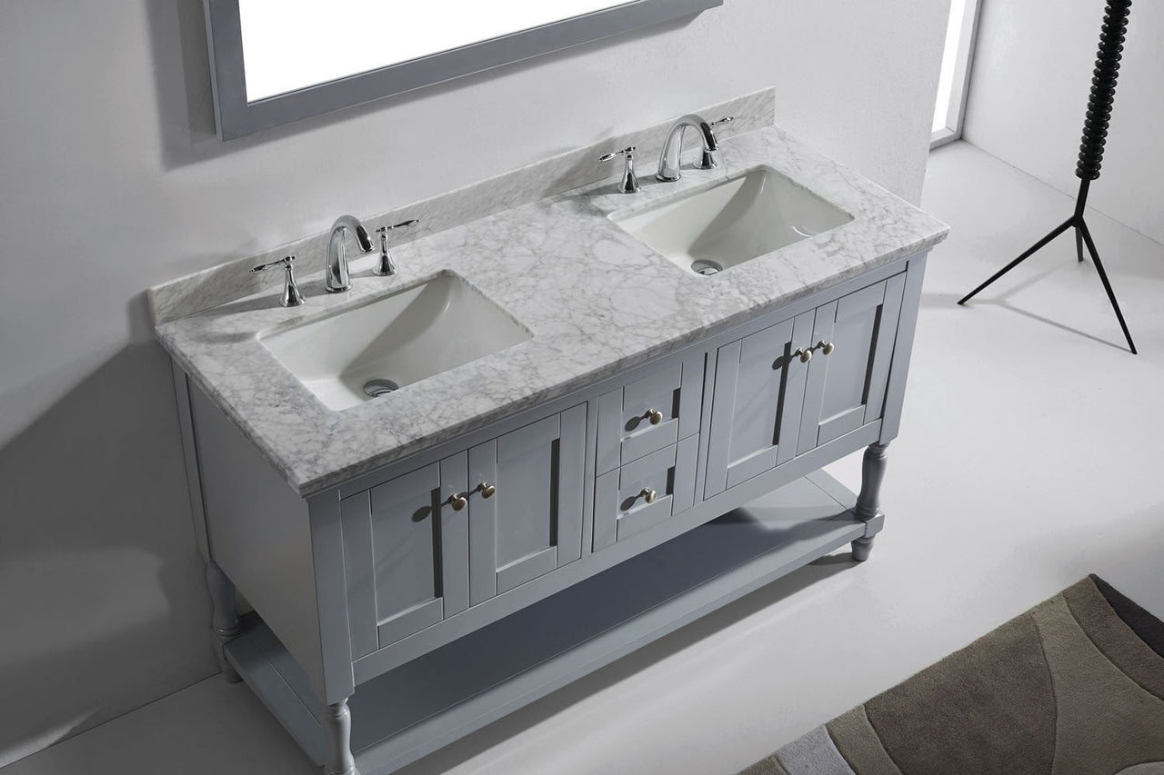 Virtu USA Julianna 60" Double Square Sink Grey Top Vanity in Grey with Mirror Vanity Virtu USA 