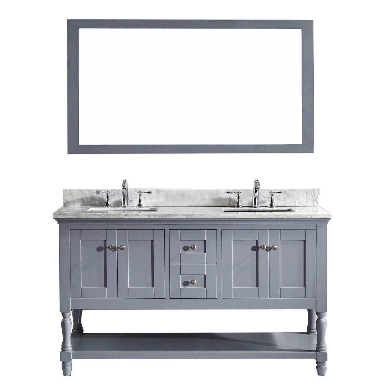 Virtu USA Julianna 60" Double Square Sink Grey Top Vanity in Grey with Mirror Vanity Virtu USA 