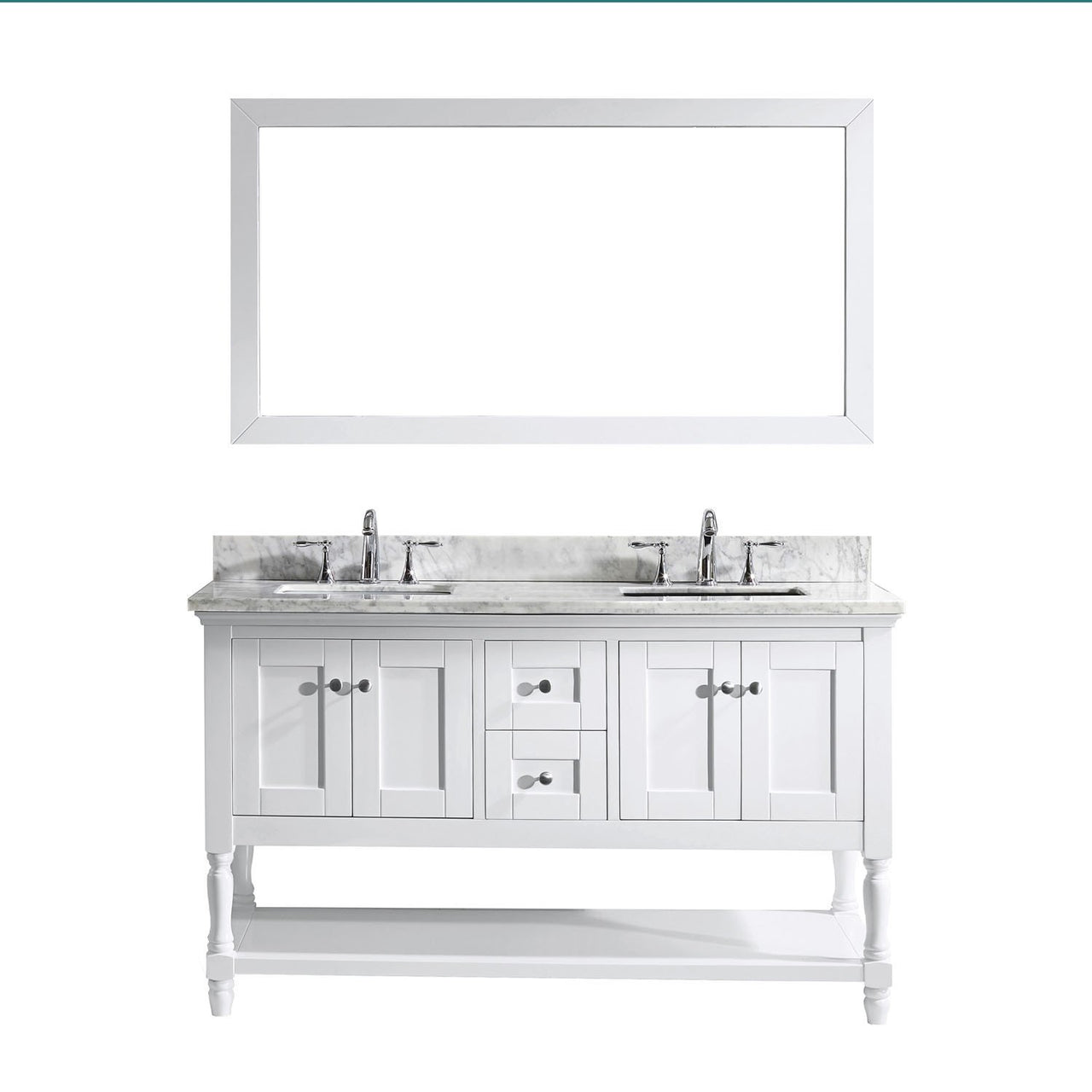 Virtu USA Julianna 60" Double Square Sink White Top Vanity in White with Mirror Vanity Virtu USA 