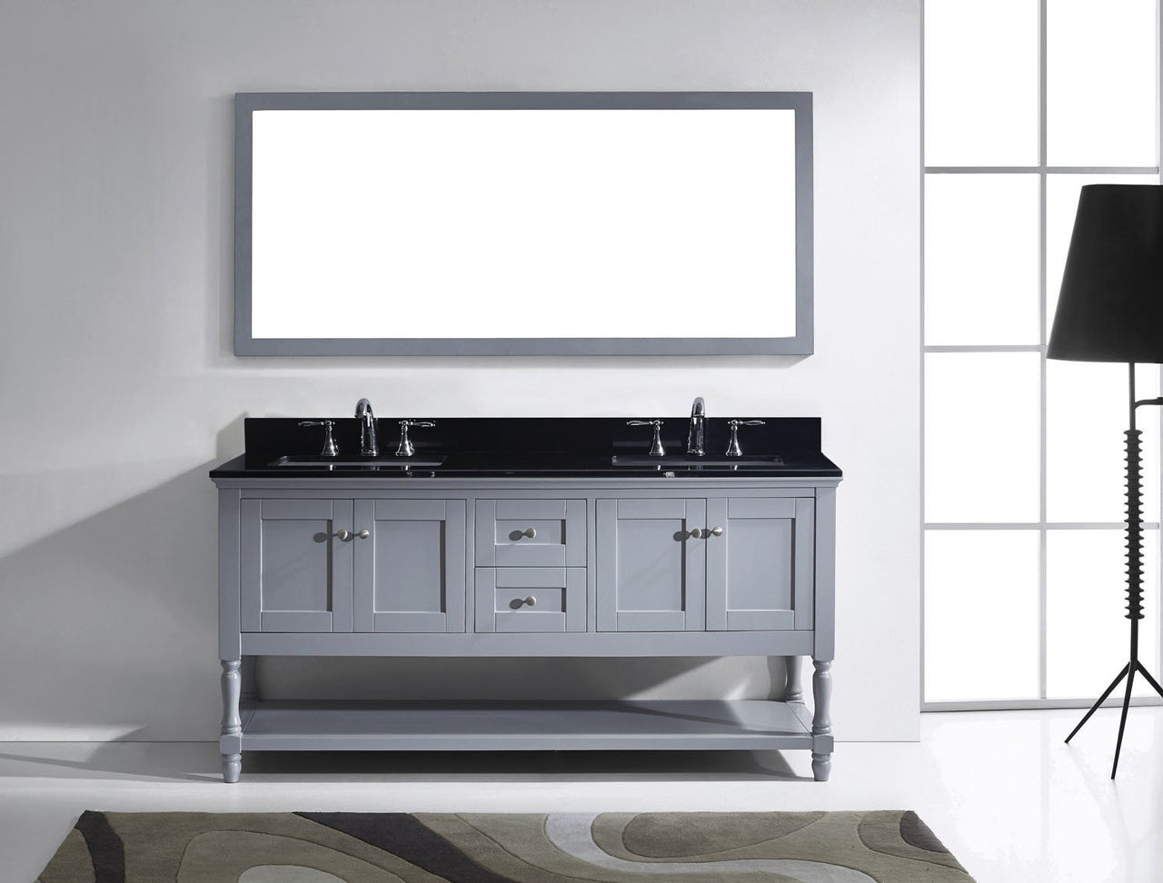 Virtu USA Julianna 72" Double Square Sink Grey Top Vanity in Grey with Mirror Vanity Virtu USA 