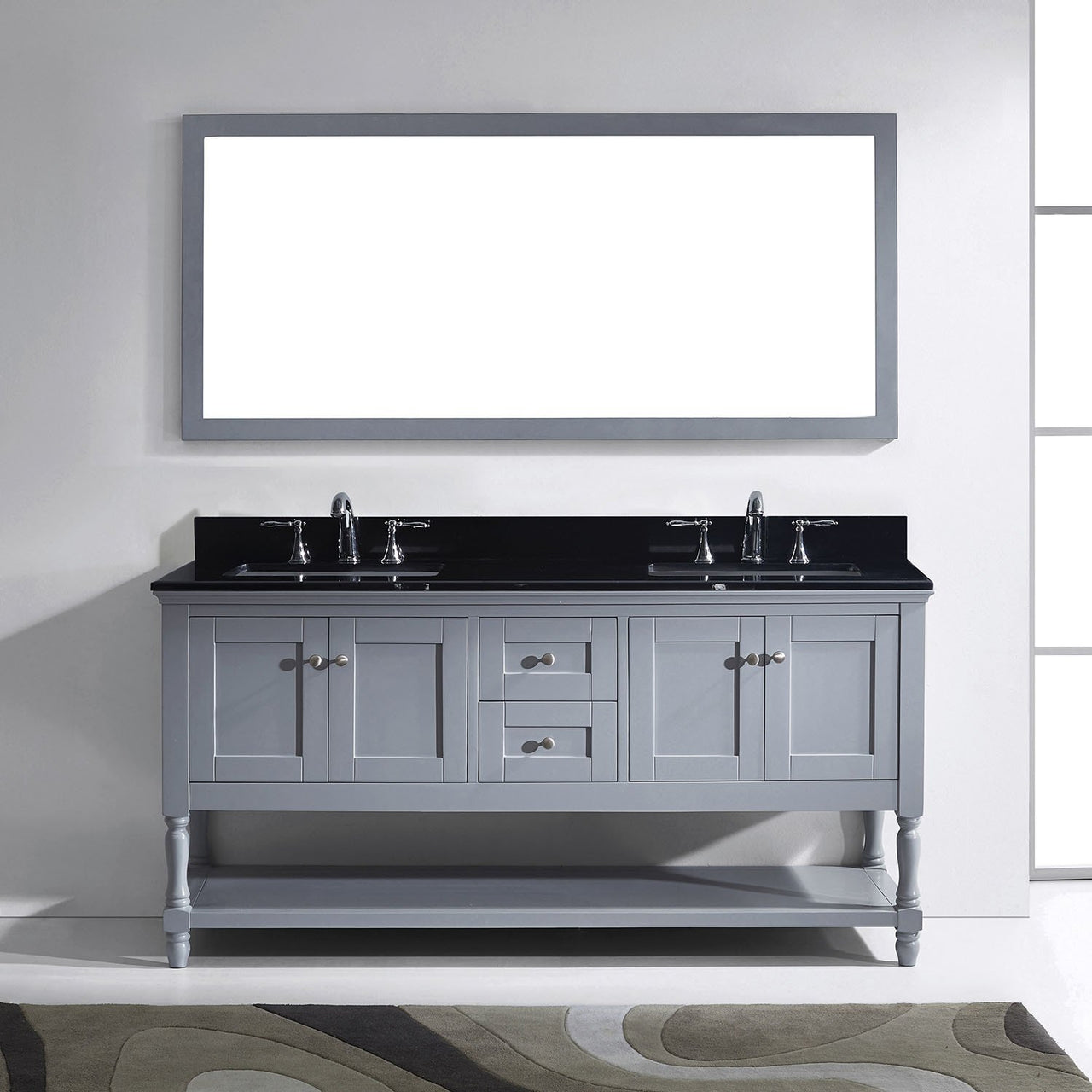Virtu USA Julianna 72" Double Square Sink Grey Top Vanity in Grey with Mirror Vanity Virtu USA 