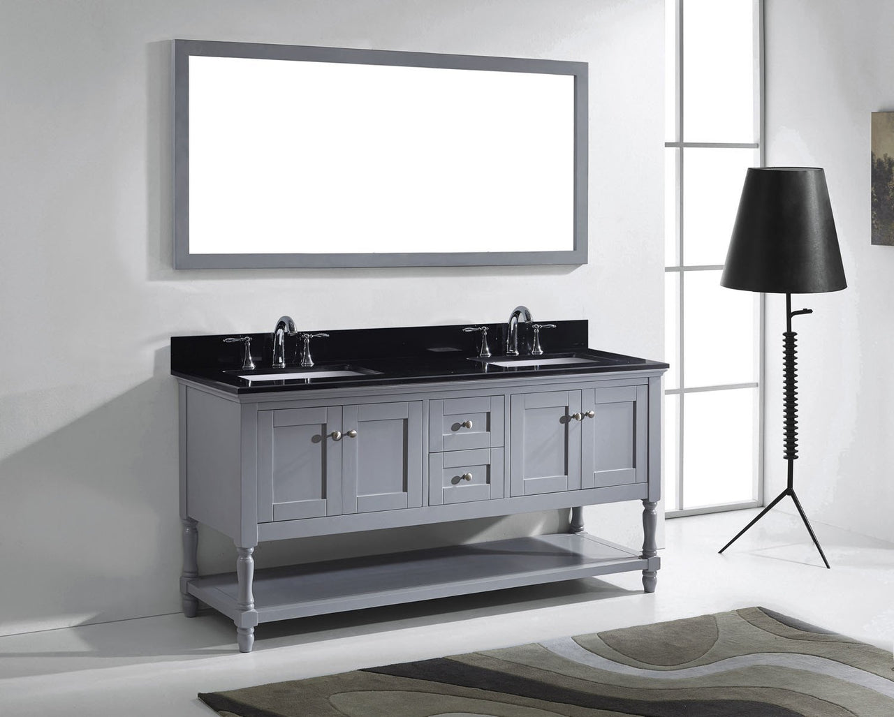 Virtu USA Julianna 72" Double Square Sink Grey Top Vanity in Grey with Mirror Vanity Virtu USA 