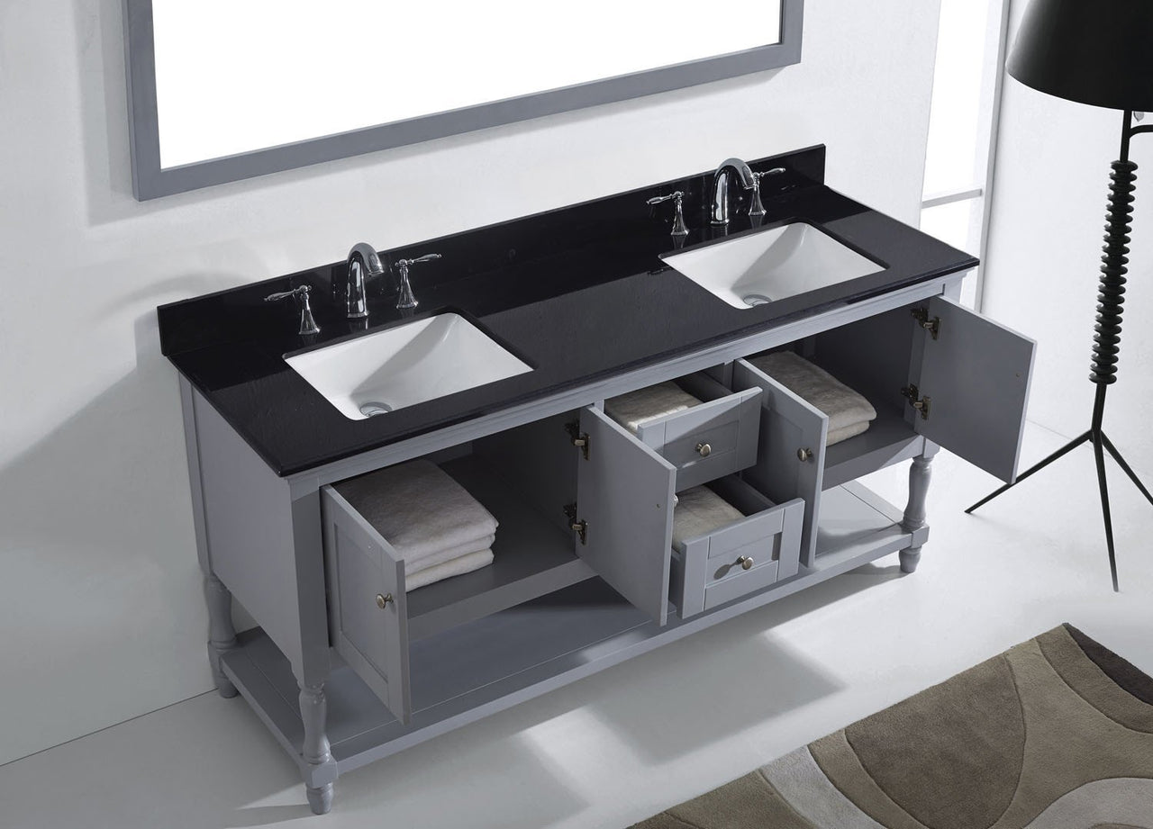 Virtu USA Julianna 72" Double Square Sink Grey Top Vanity in Grey with Mirror Vanity Virtu USA 