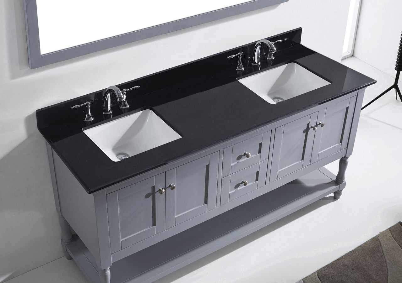 Virtu USA Julianna 72" Double Square Sink Grey Top Vanity in Grey with Mirror Vanity Virtu USA 