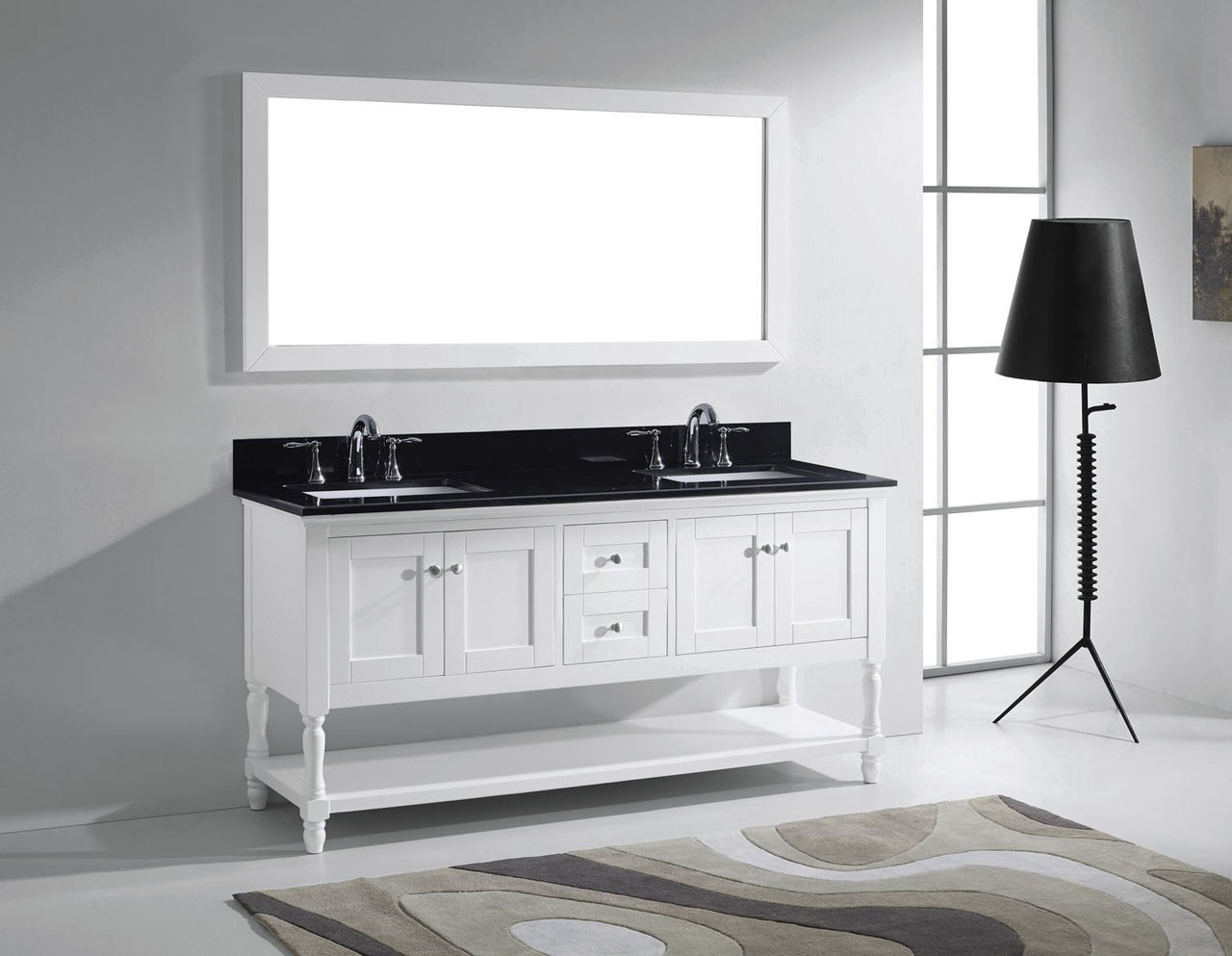 Virtu USA Julianna 72" Double Square Sink White Top Vanity in White with Mirror Vanity Virtu USA 