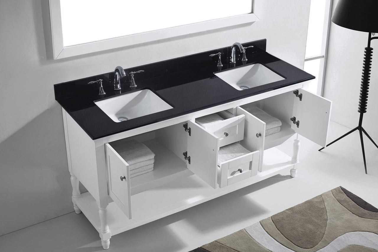Virtu USA Julianna 72" Double Square Sink White Top Vanity in White with Mirror Vanity Virtu USA 