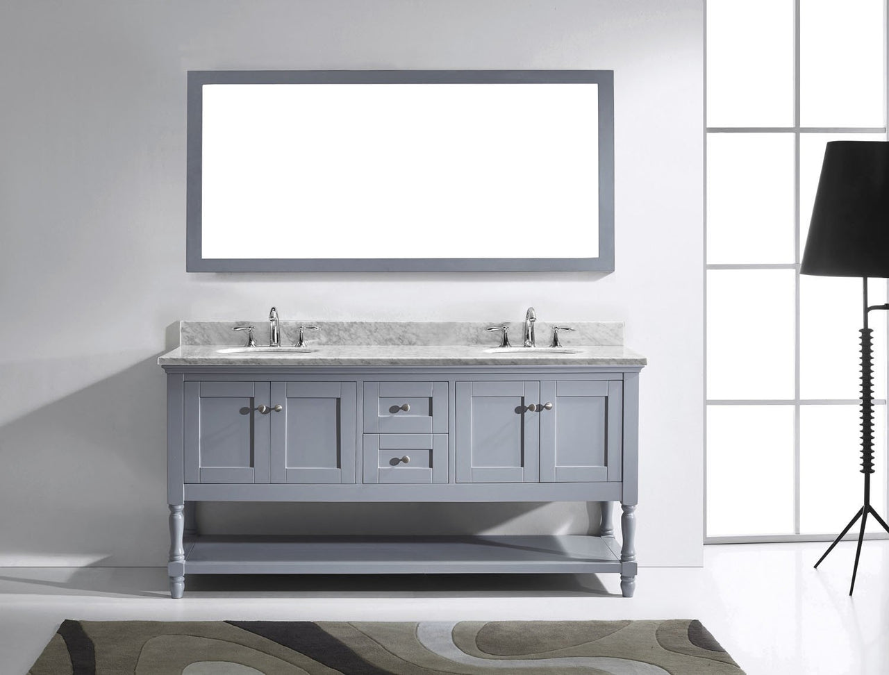 Virtu USA Julianna 72" Double Round Sink Grey Top Vanity in Grey with Mirror Vanity Virtu USA 