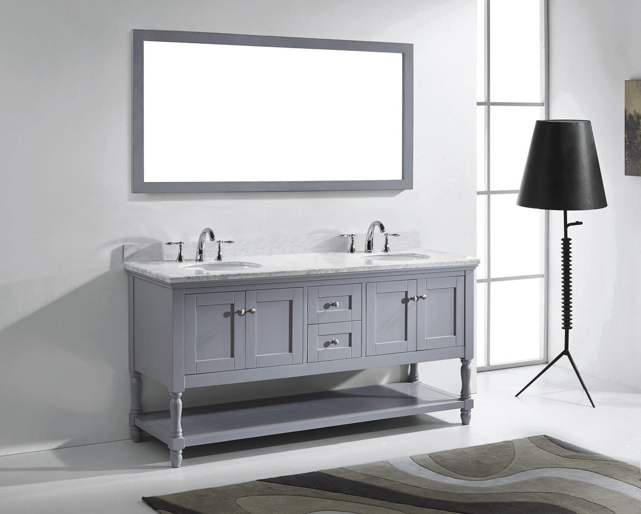 Virtu USA Julianna 72" Double Round Sink Grey Top Vanity in Grey with Mirror Vanity Virtu USA 