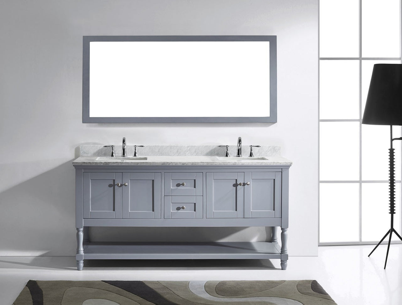 Virtu USA Julianna 72" Double Square Sink Grey Top Vanity in Grey with Mirror Vanity Virtu USA 
