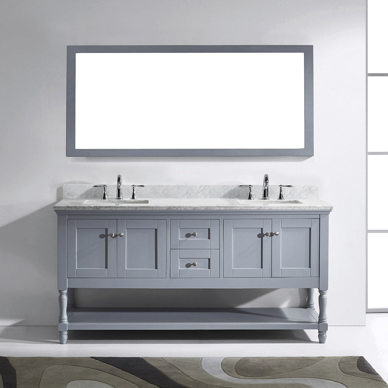 Virtu USA Julianna 72" Double Square Sink Grey Top Vanity in Grey with Mirror Vanity Virtu USA 