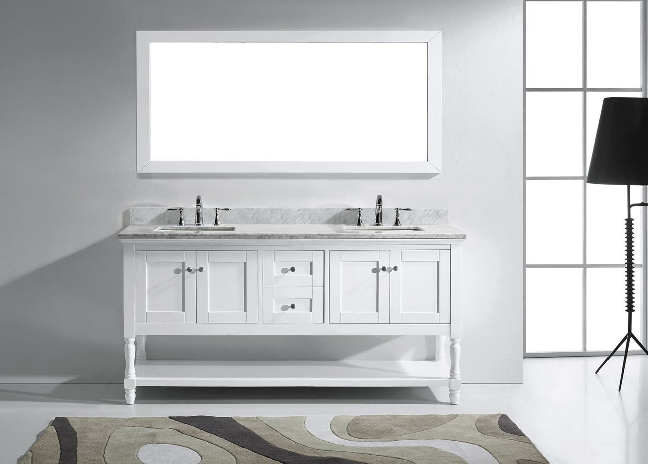 Virtu USA Julianna 72" Double Square Sink White Top Vanity in White with Mirror Vanity Virtu USA 