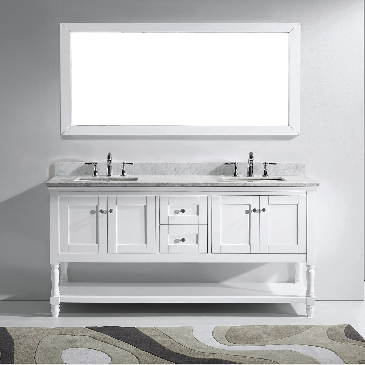 Virtu USA Julianna 72" Double Square Sink White Top Vanity in White with Mirror Vanity Virtu USA 
