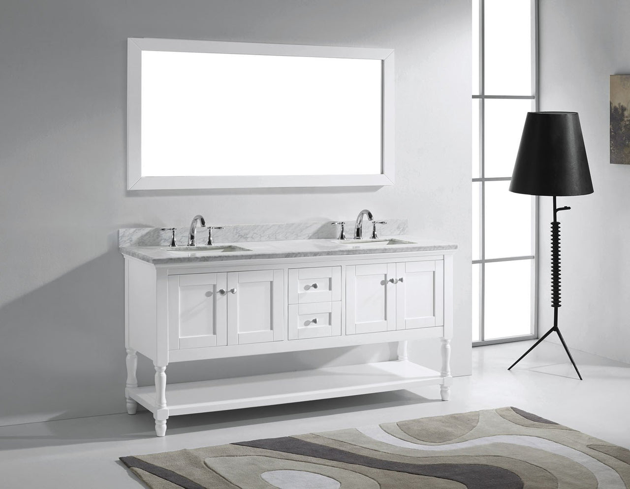 Virtu USA Julianna 72" Double Square Sink White Top Vanity in White with Mirror Vanity Virtu USA 