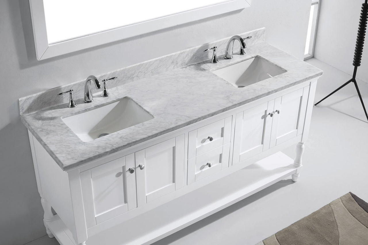 Virtu USA Julianna 72" Double Square Sink White Top Vanity in White with Mirror Vanity Virtu USA 