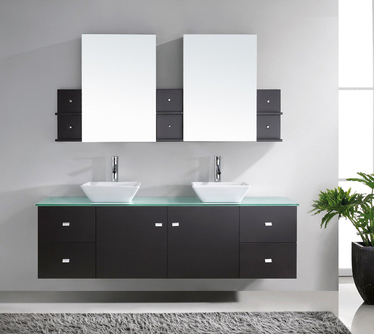 Virtu USA Clarissa 72" Double Square Sink Espresso Top with Brushed Nickel Faucet and Mirrors Vanity Virtu USA 