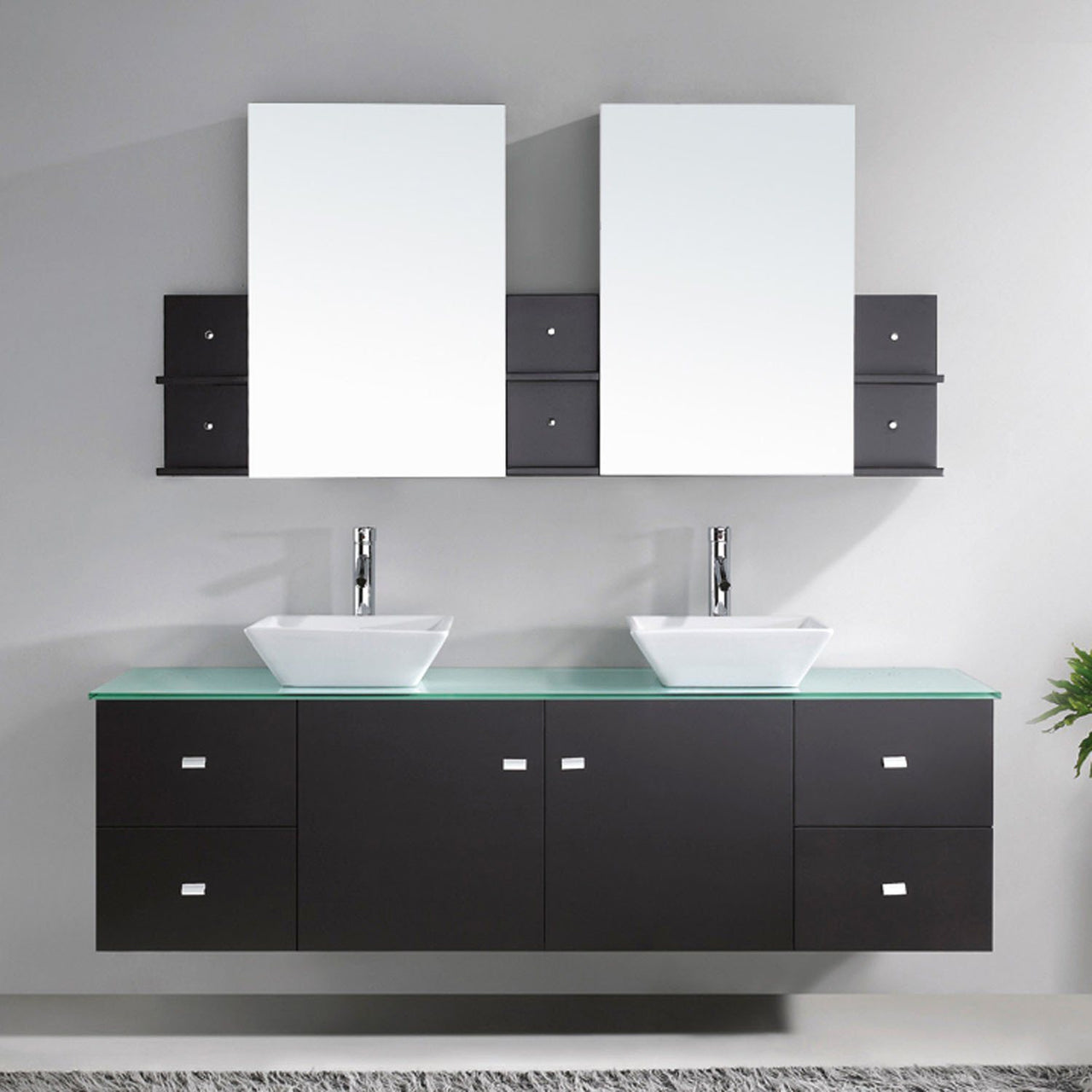 Virtu USA Clarissa 72" Double Square Sink Espresso Top with Brushed Nickel Faucet and Mirrors