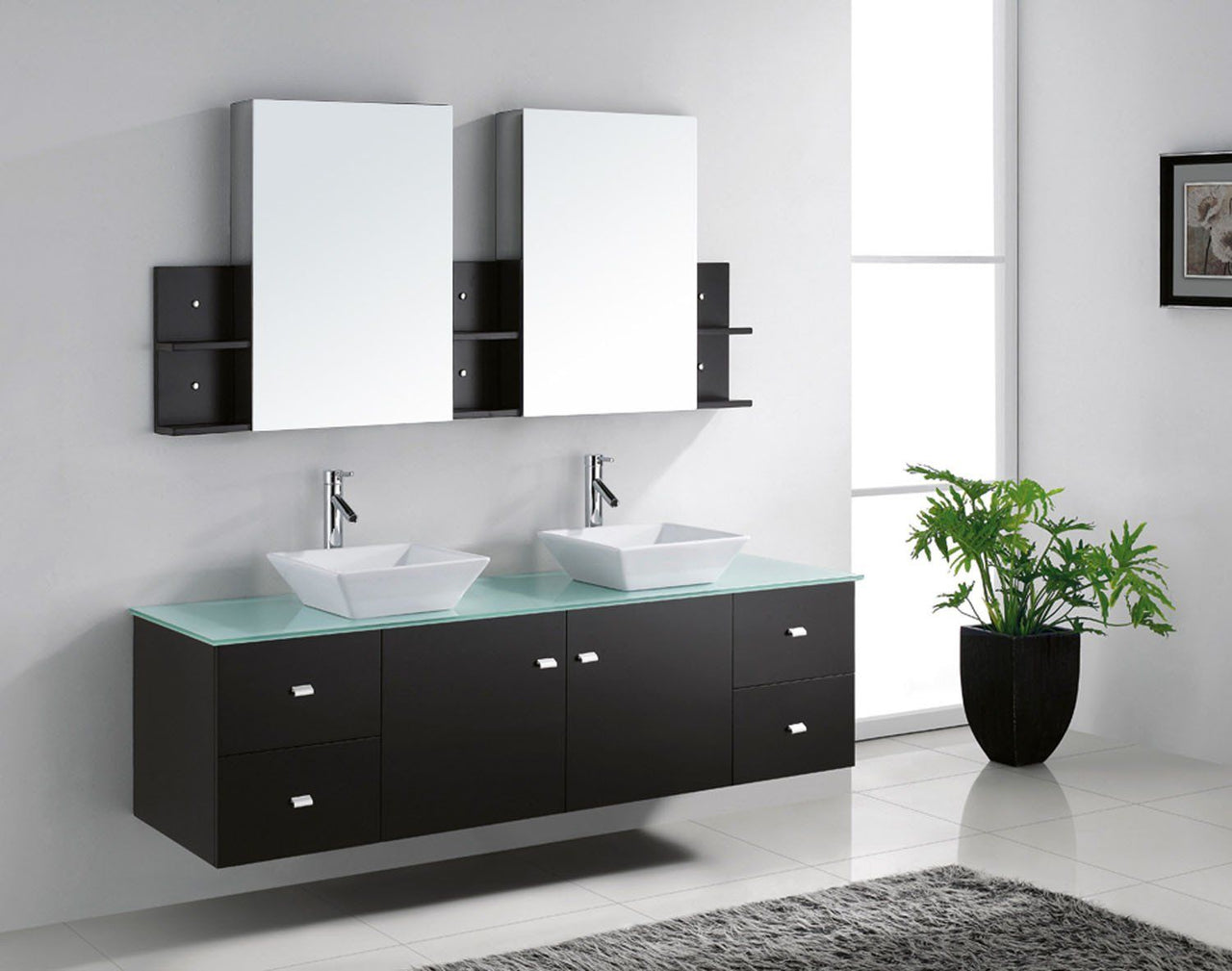 Virtu USA Clarissa 72" Double Square Sink Espresso Top Vanity in Espresso with Polished Chrome Faucet and Mirrors Vanity Virtu USA 