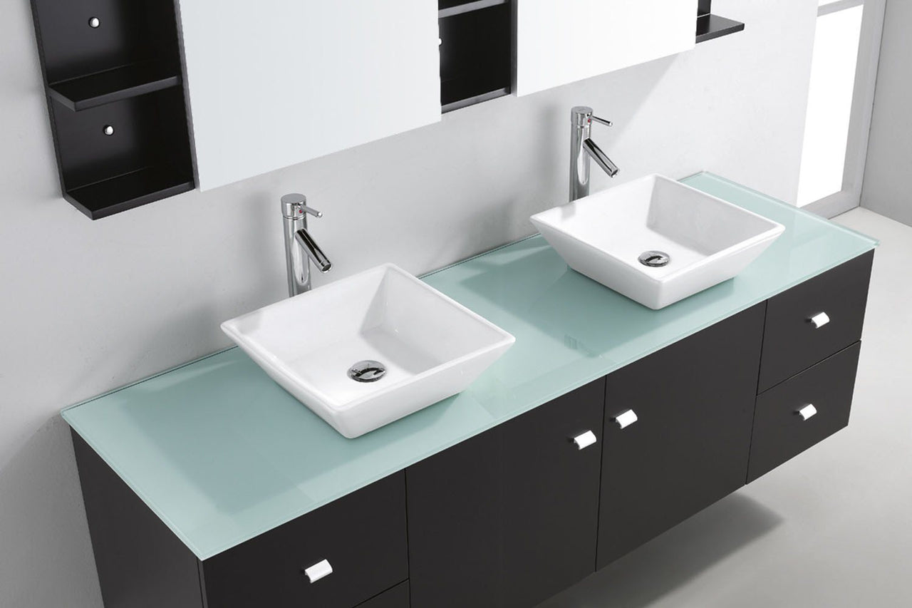 Virtu USA Clarissa 72" Double Square Sink Espresso Top with Brushed Nickel Faucet and Mirrors Vanity Virtu USA 