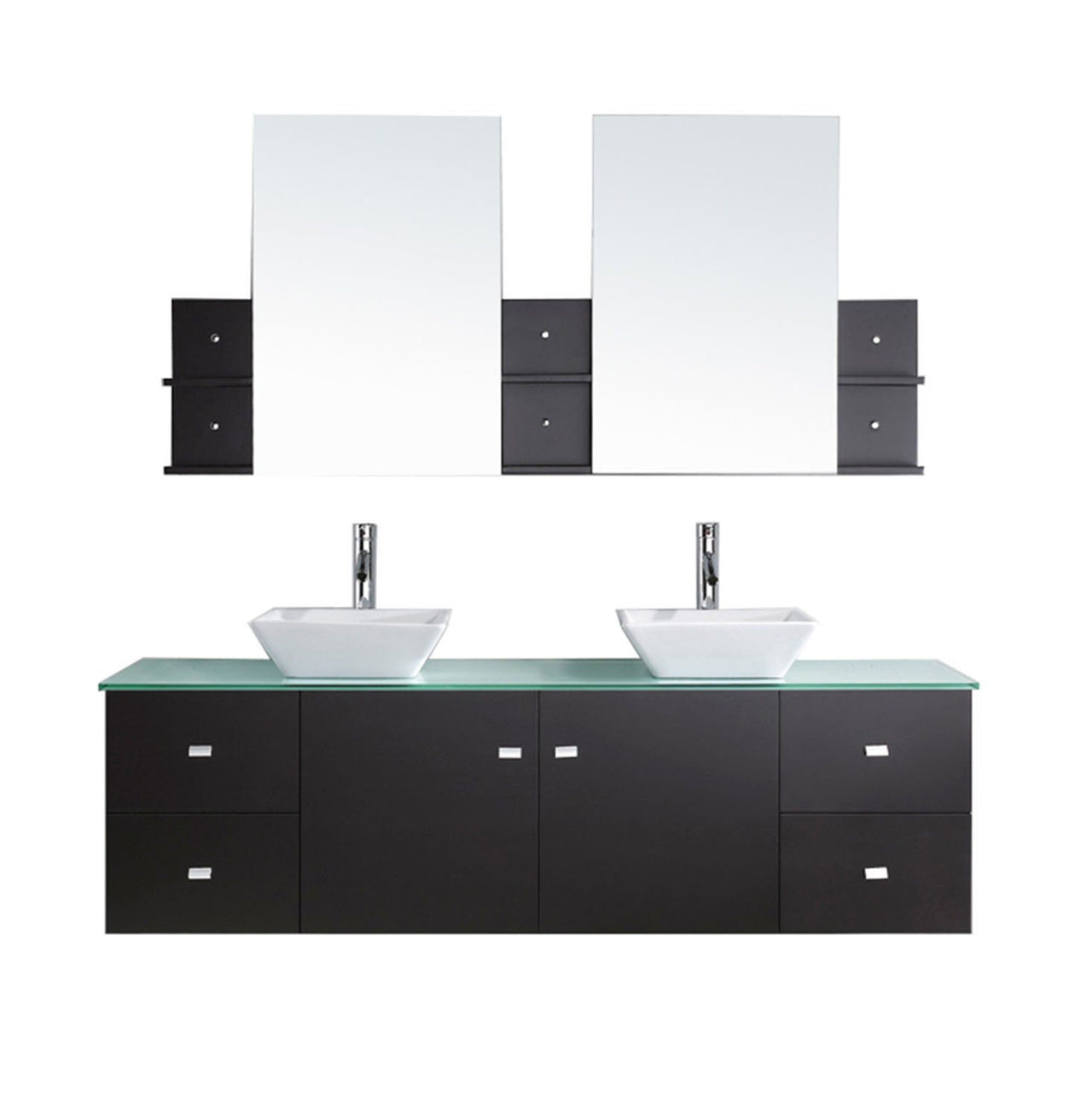 Virtu USA Clarissa 72" Double Square Sink Espresso Top with Brushed Nickel Faucet and Mirrors Vanity Virtu USA 