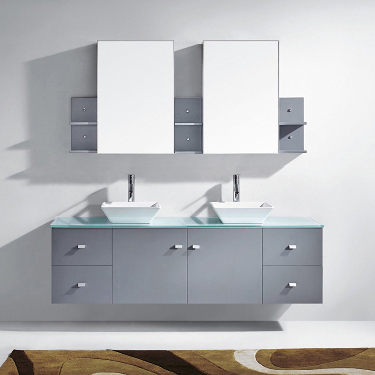 Virtu USA Clarissa 72" Double Square Sink Grey Top Vanity in Grey with Polished Chrome Faucet and Mirrors Vanity Virtu USA 