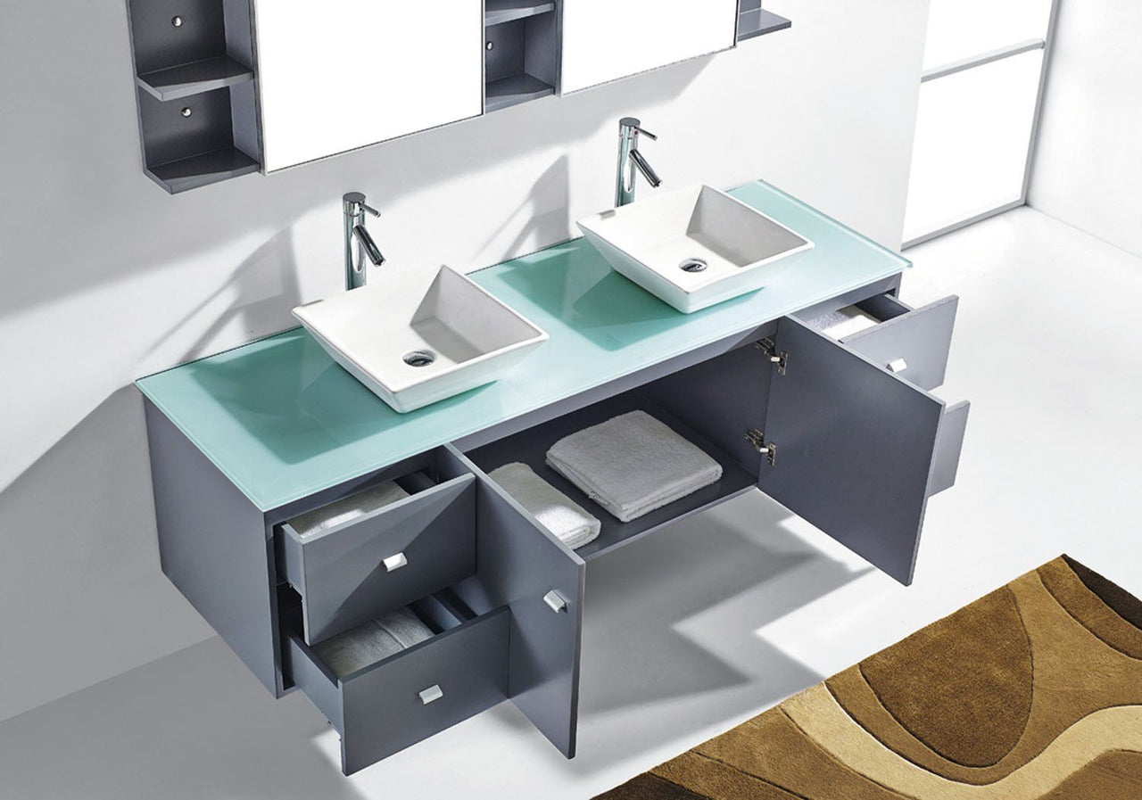 Virtu USA Clarissa 72" Double Square Sink Grey Top Vanity in Grey with Polished Chrome Faucet and Mirrors Vanity Virtu USA 