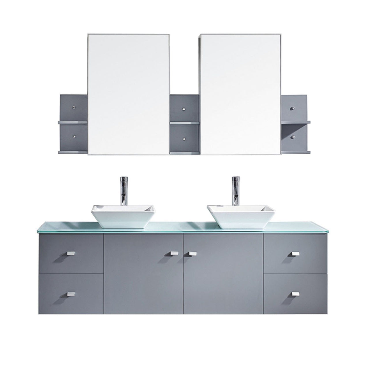 Virtu USA Clarissa 72" Double Square Sink Grey Top Vanity in Grey with Polished Chrome Faucet and Mirrors Vanity Virtu USA 