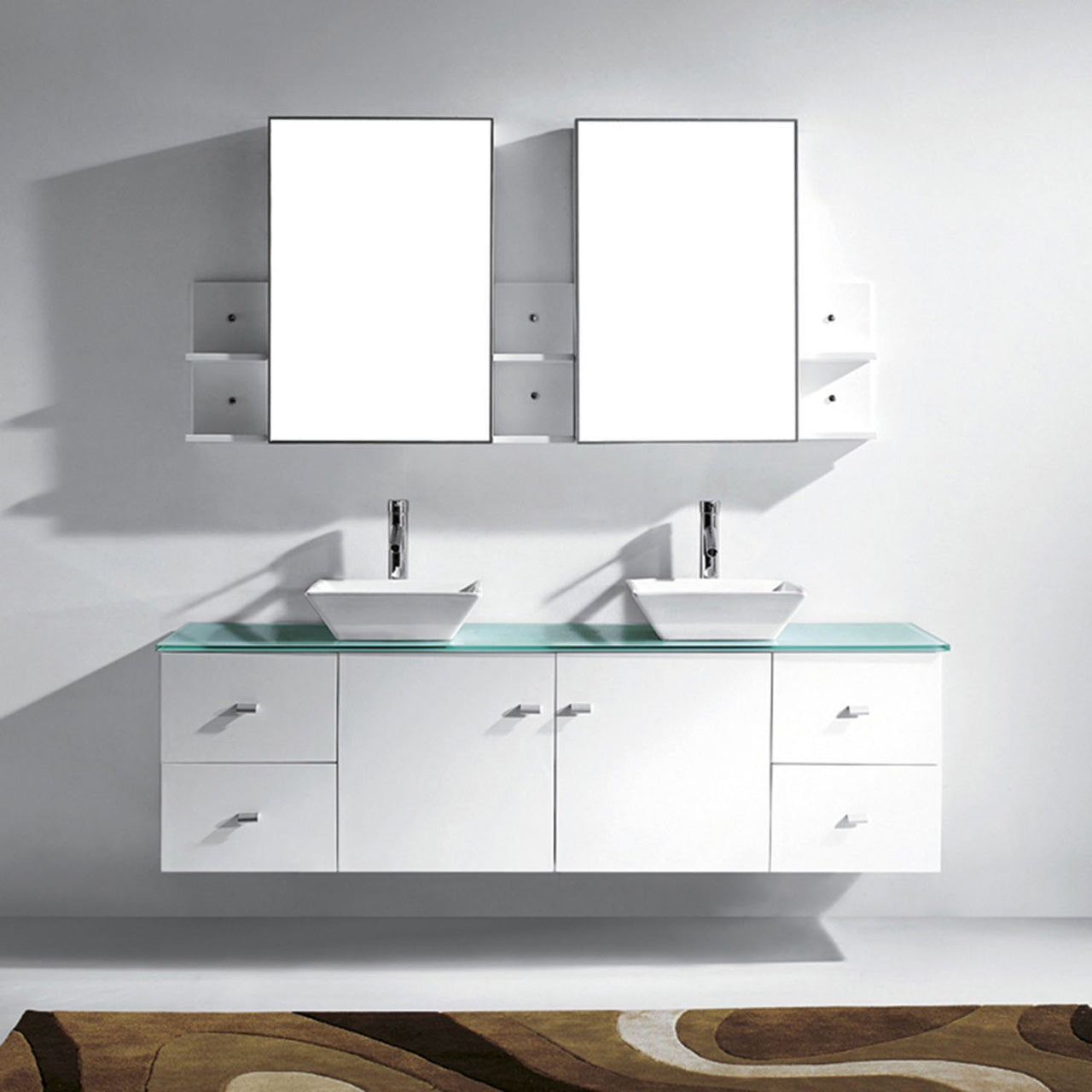 Virtu USA Clarissa 72" Double Square Sink White Top Vanity in White with Polished Chrome Faucet and Mirrors Vanity Virtu USA 