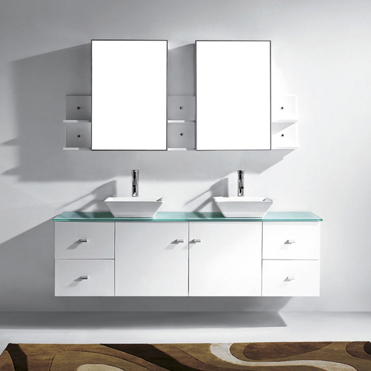 Virtu USA Clarissa 72" Double Square Sink White Top Vanity in White with Brushed Nickel Faucet and Mirrors Vanity Virtu USA 