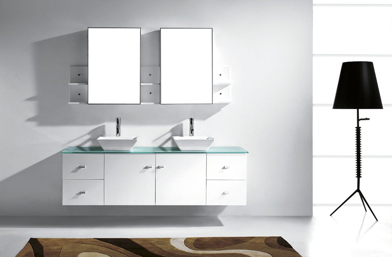 Virtu USA Clarissa 72" Double Square Sink White Top Vanity in White with Brushed Nickel Faucet and Mirrors Vanity Virtu USA 