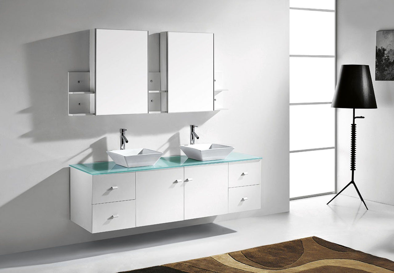Virtu USA Clarissa 72" Double Square Sink White Top Vanity in White with Brushed Nickel Faucet and Mirrors Vanity Virtu USA 