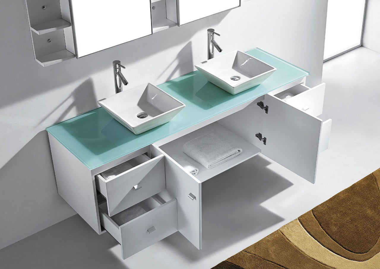 Virtu USA Clarissa 72" Double Square Sink White Top Vanity in White with Brushed Nickel Faucet and Mirrors Vanity Virtu USA 