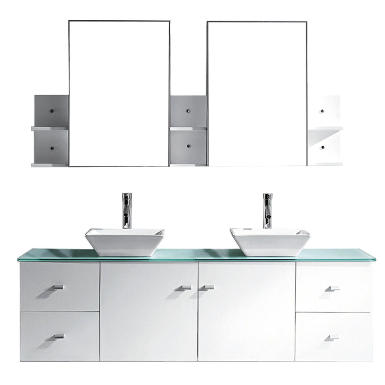 Virtu USA Clarissa 72" Double Square Sink White Top Vanity in White with Brushed Nickel Faucet and Mirrors Vanity Virtu USA 