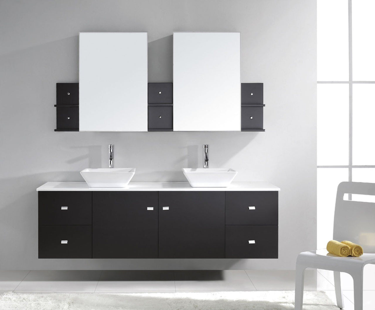 Virtu USA Clarissa 72" Double Square Sink Espresso Top with Polished Chrome Faucet and Mirrors Vanity Virtu USA 