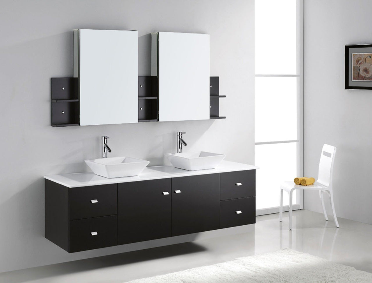 Virtu USA Clarissa 72" Double Square Sink Espresso Top with Polished Chrome Faucet and Mirrors Vanity Virtu USA 