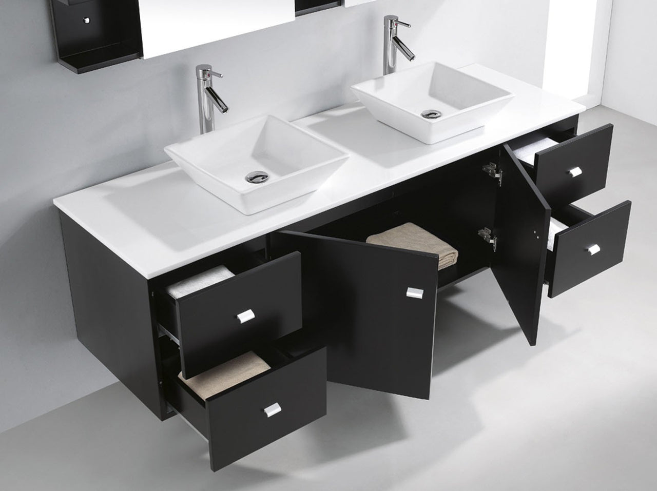 Virtu USA Clarissa 72" Double Square Sink Espresso Top with Polished Chrome Faucet and Mirrors Vanity Virtu USA 