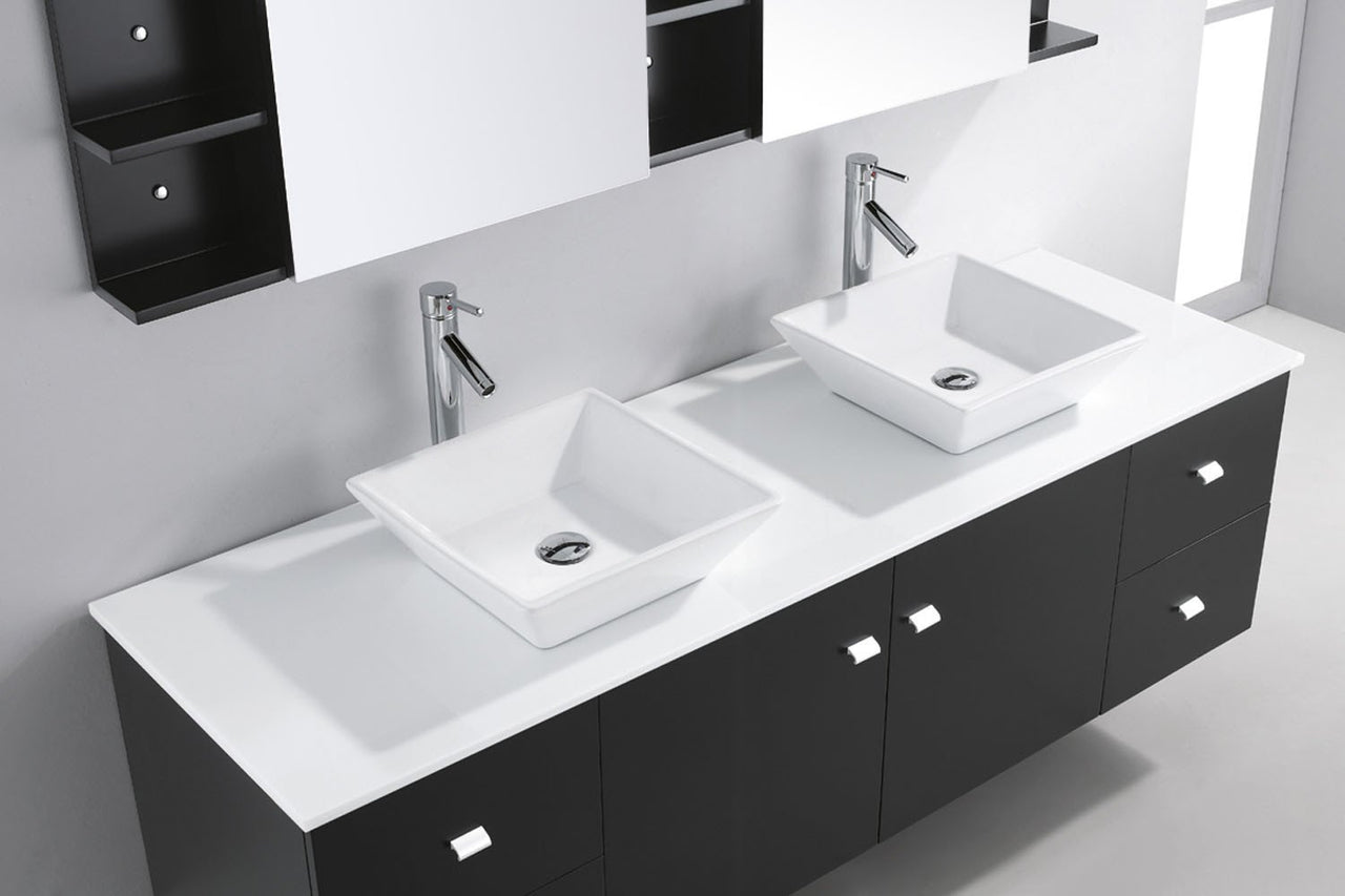 Virtu USA Clarissa 72" Double Square Sink Espresso Top with Polished Chrome Faucet and Mirrors Vanity Virtu USA 