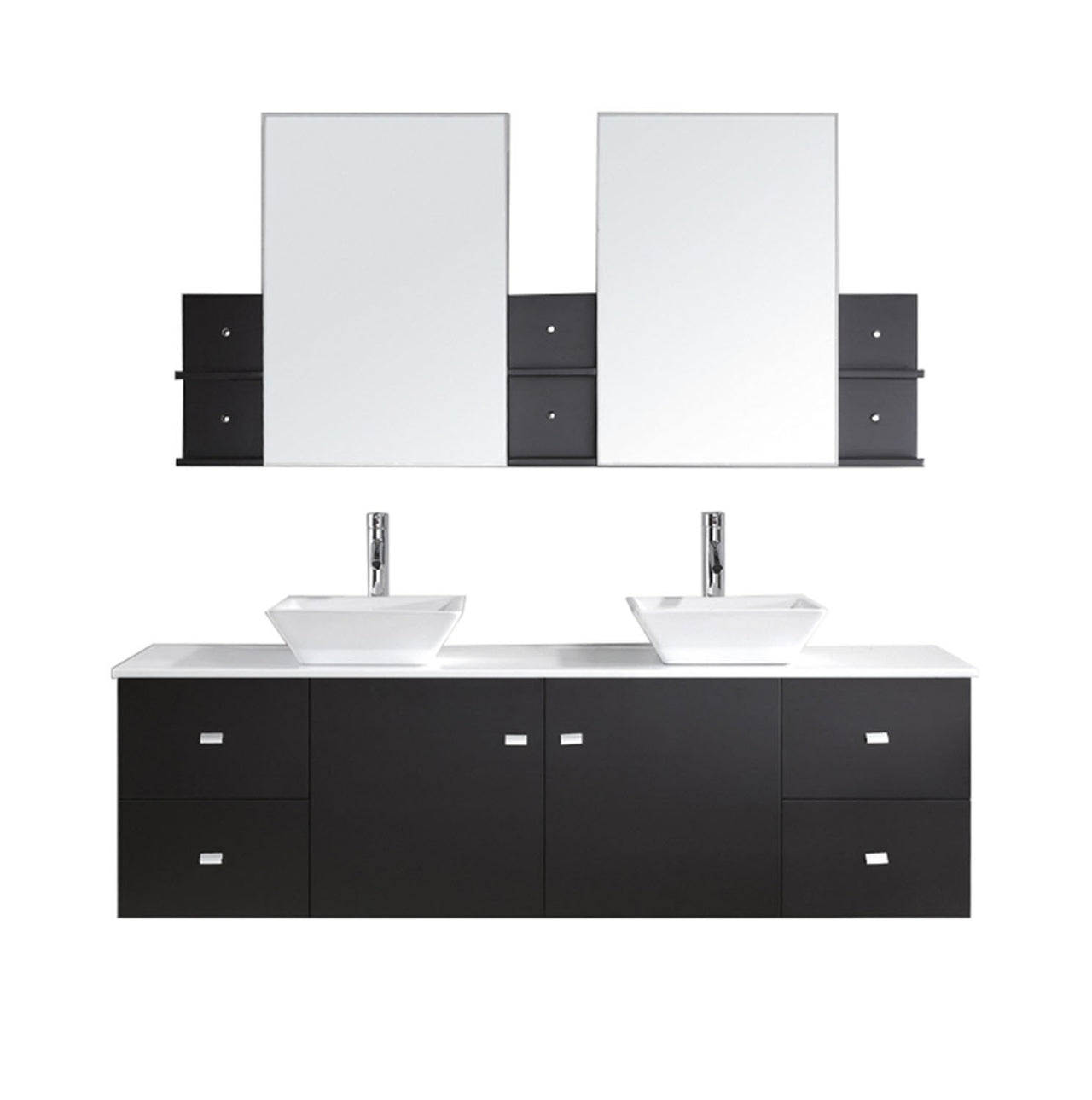 Virtu USA Clarissa 72" Double Square Sink Espresso Top with Polished Chrome Faucet and Mirrors Vanity Virtu USA 