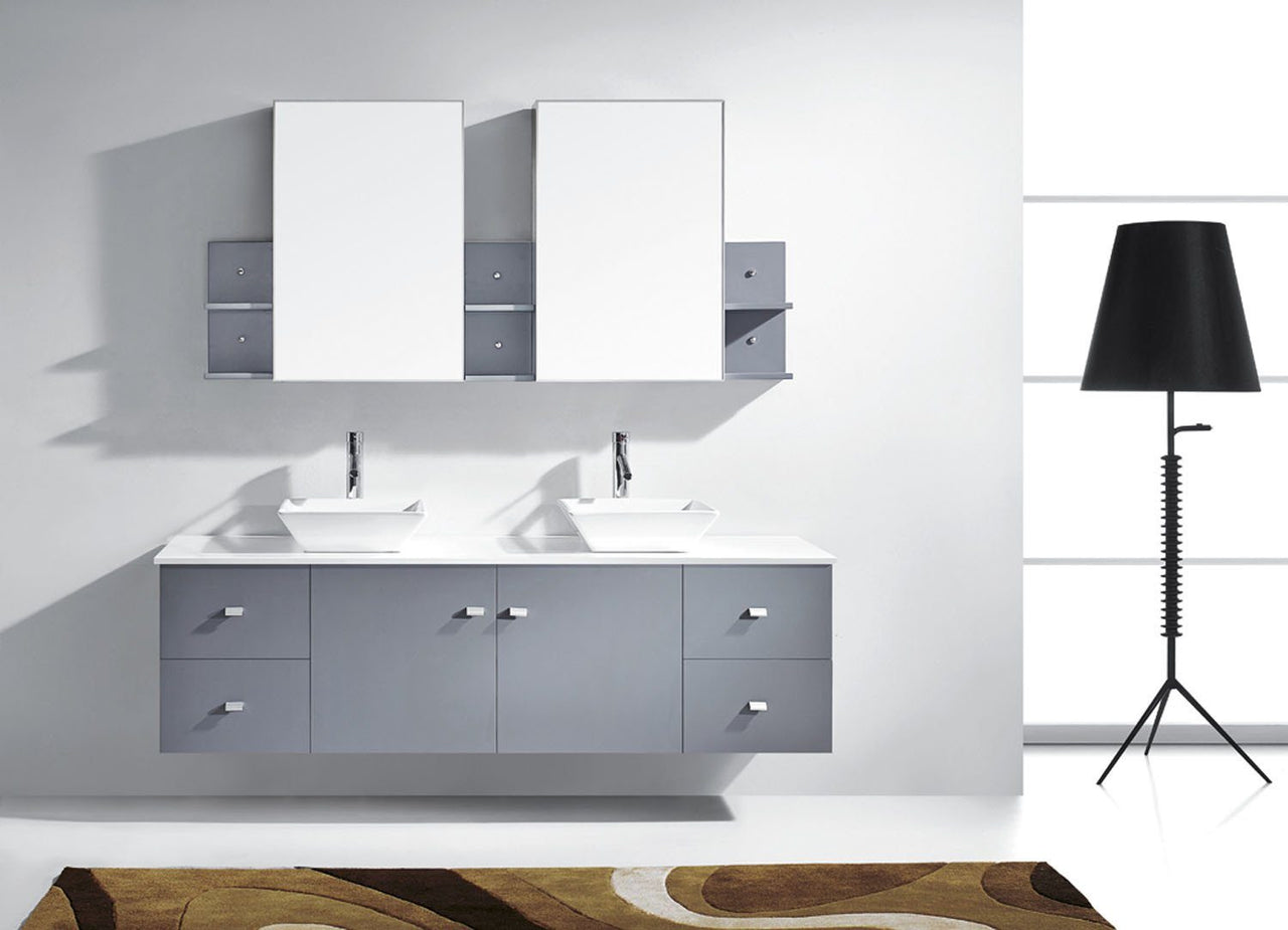 Virtu USA Clarissa 72" Double Square Sink Grey Top with Brushed Nickel Faucet and Mirrors Vanity Virtu USA 