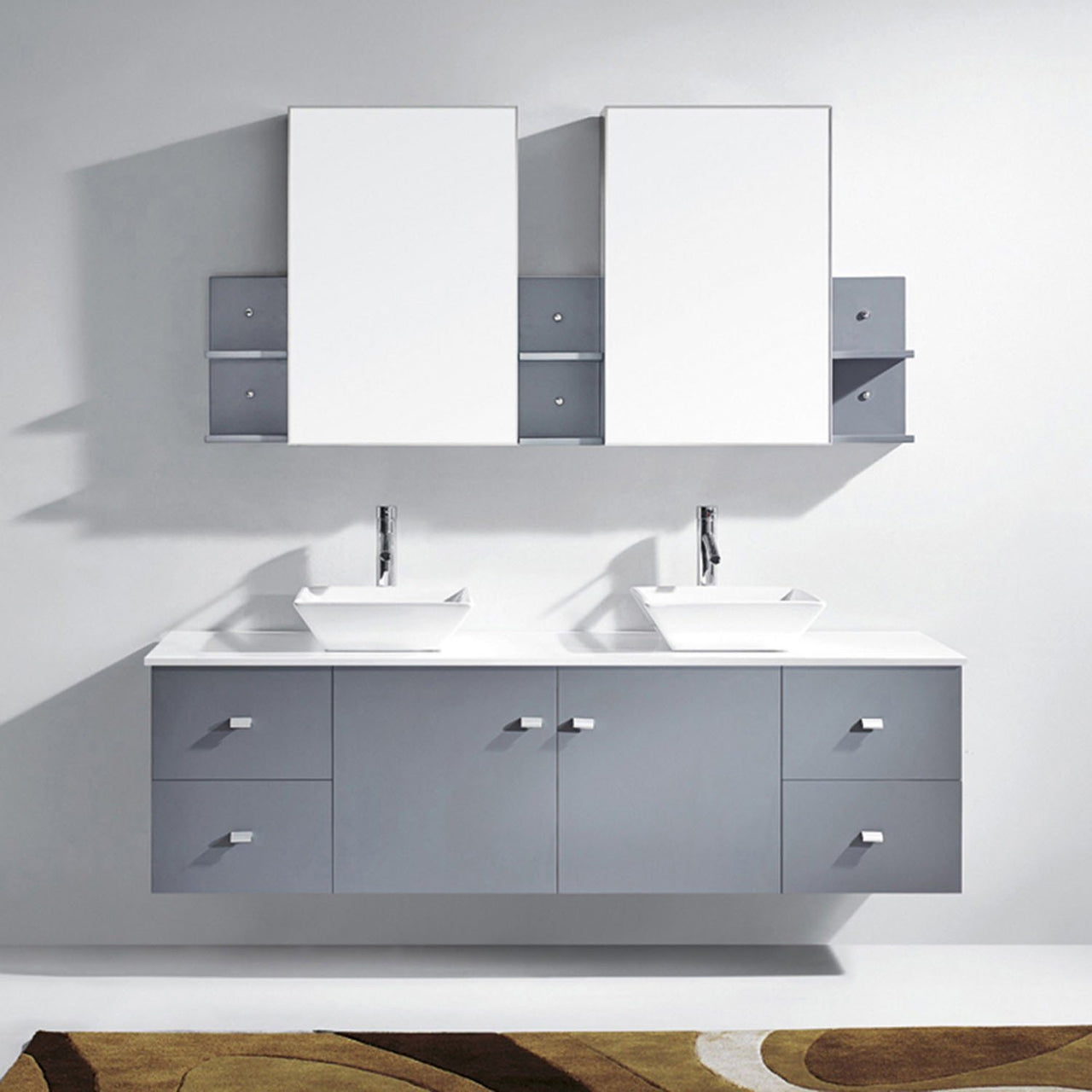 Virtu USA Clarissa 72" Double Square Sink Grey Top with Brushed Nickel Faucet and Mirrors Vanity Virtu USA 