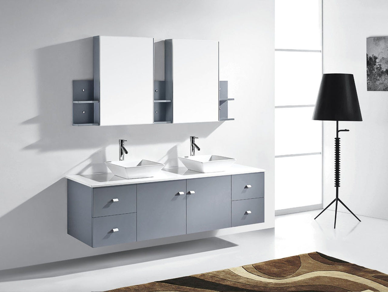 Virtu USA Clarissa 72" Double Square Sink Grey Top with Brushed Nickel Faucet and Mirrors Vanity Virtu USA 