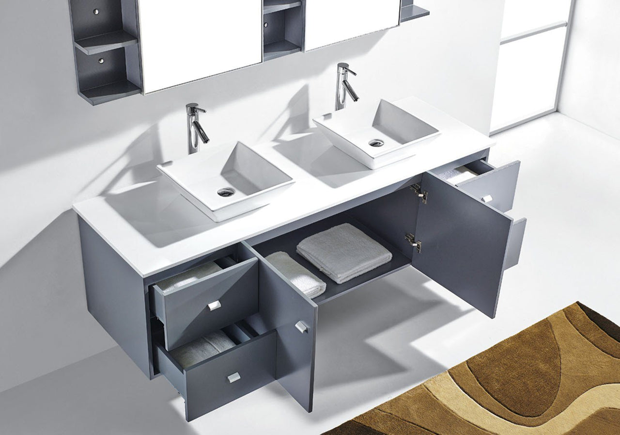 Virtu USA Clarissa 72" Double Square Sink Grey Top with Brushed Nickel Faucet and Mirrors Vanity Virtu USA 