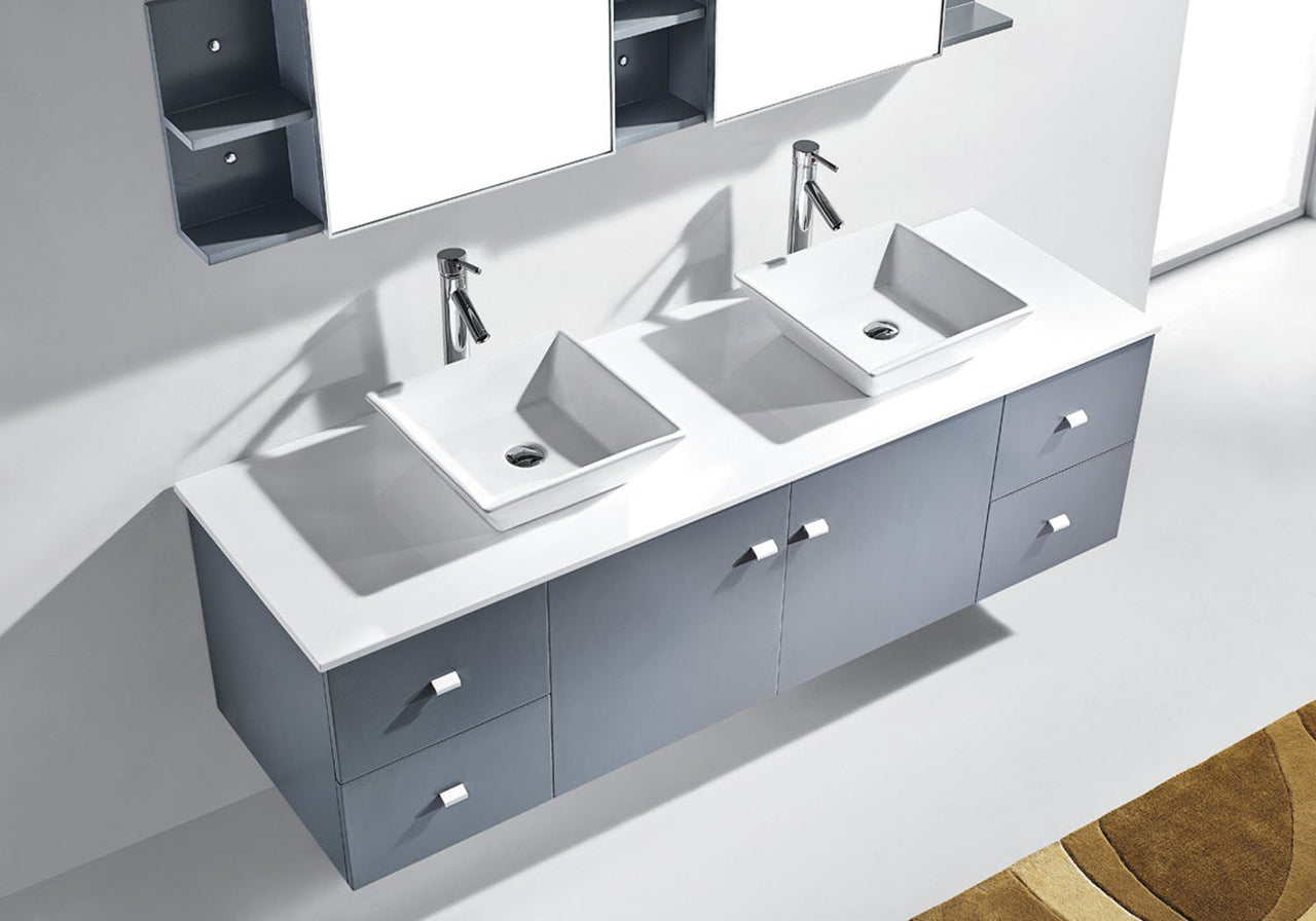 Virtu USA Clarissa 72" Double Square Sink Grey Top with Brushed Nickel Faucet and Mirrors Vanity Virtu USA 