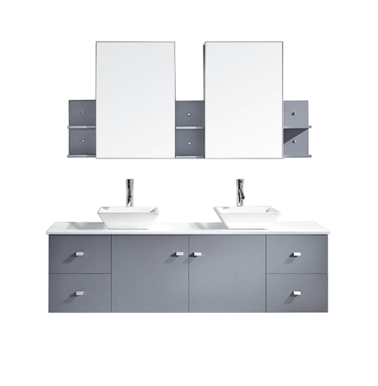 Virtu USA Clarissa 72" Double Square Sink Grey Top with Brushed Nickel Faucet and Mirrors Vanity Virtu USA 