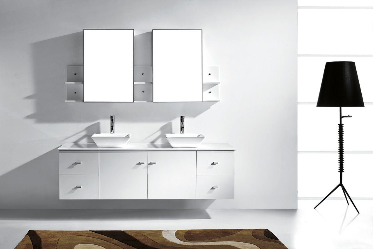 Virtu USA Clarissa 72" Double Square Sink White Top with Brushed Nickel Faucet and Mirrors Vanity Virtu USA 