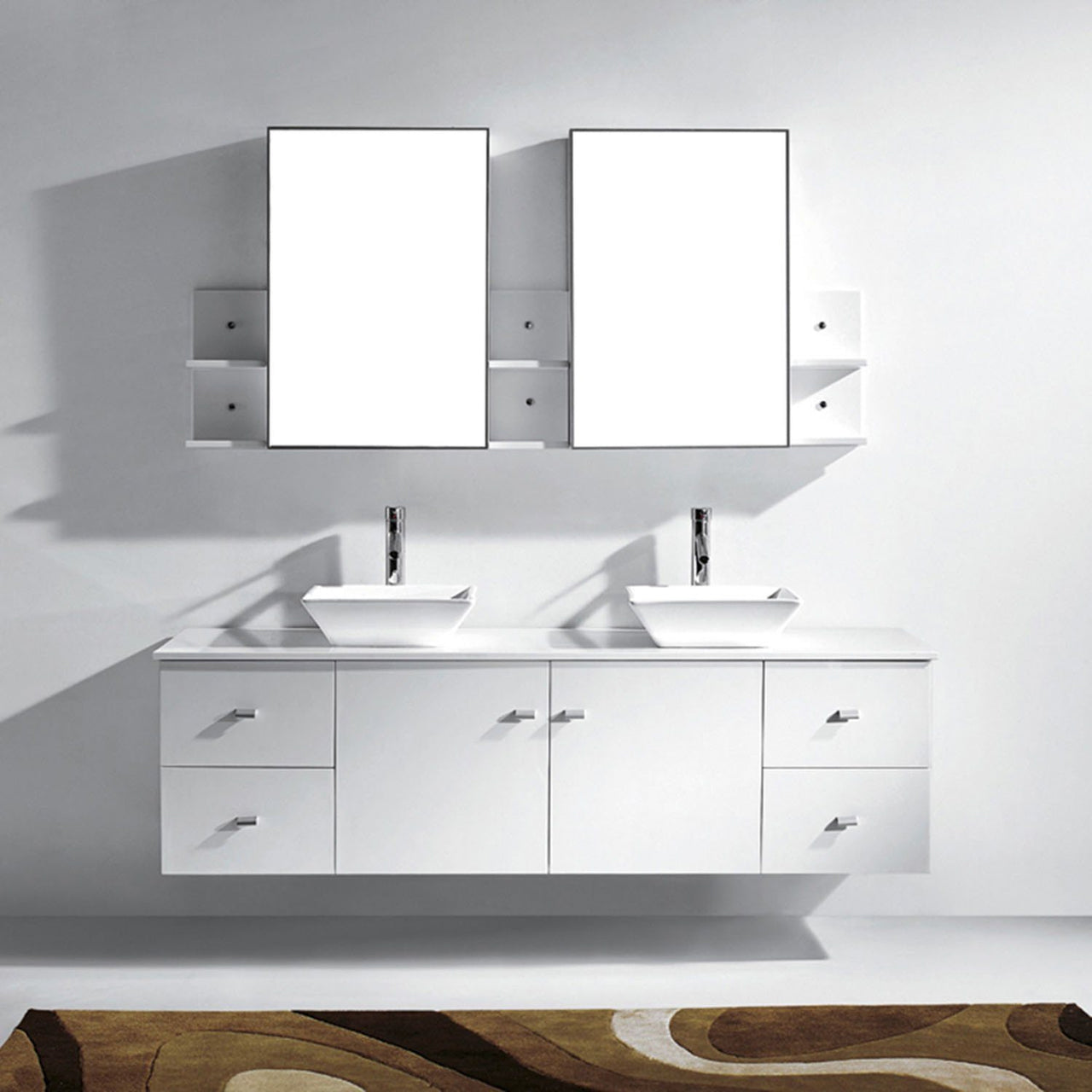 Virtu USA Clarissa 72" Double Square Sink White Top with Brushed Nickel Faucet and Mirrors Vanity Virtu USA 
