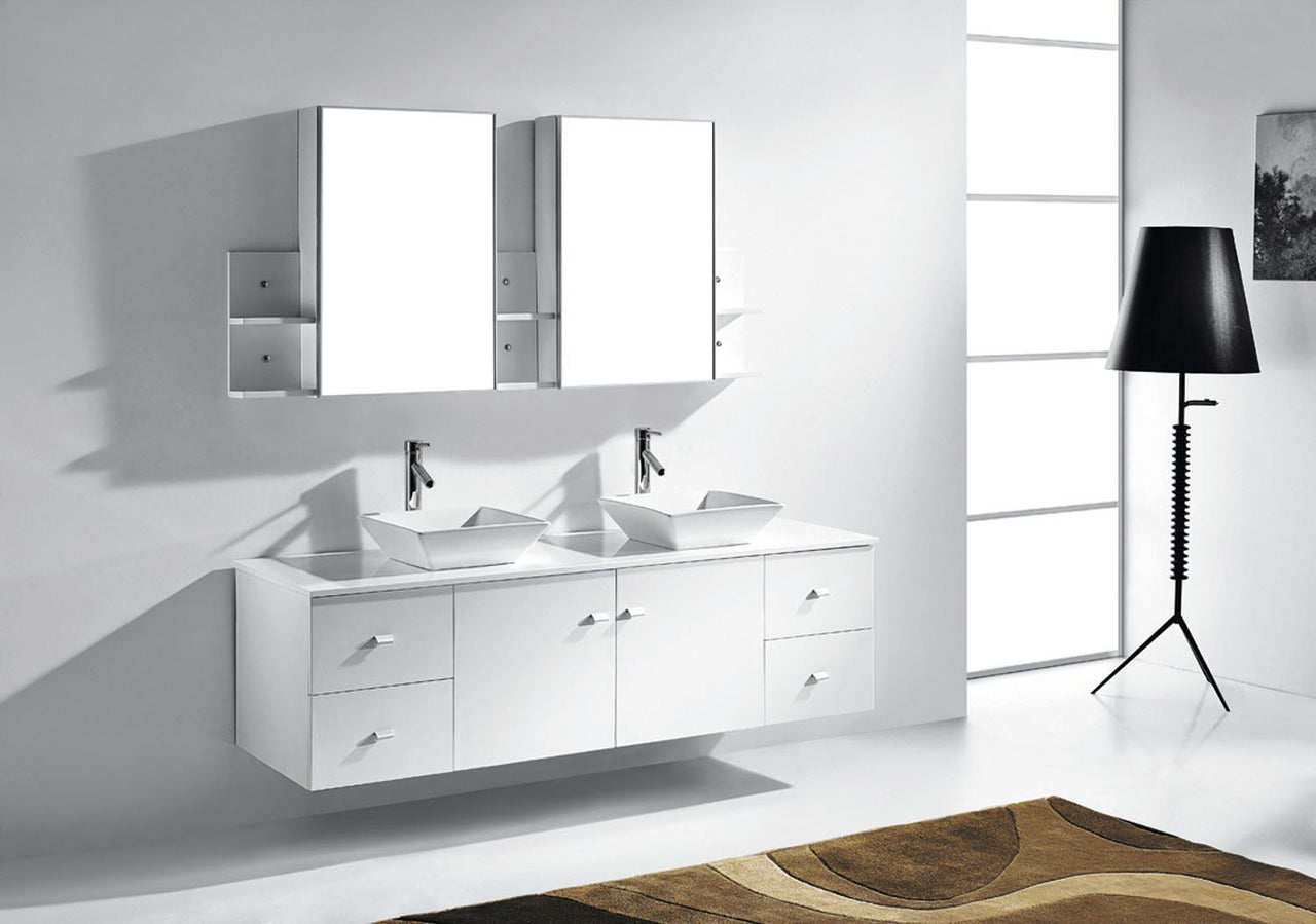 Virtu USA Clarissa 72" Double Square Sink White Top with Brushed Nickel Faucet and Mirrors Vanity Virtu USA 