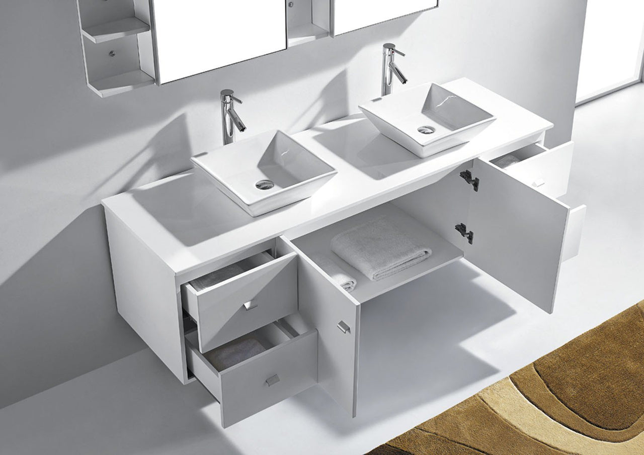 Virtu USA Clarissa 72" Double Square Sink White Top with Polished Chrome Faucet and Mirrors Vanity Virtu USA 